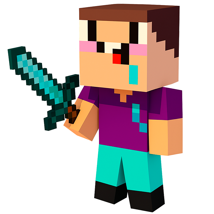 Персонаж Нубик из игры Trap Craft держит в руках алмазный меч