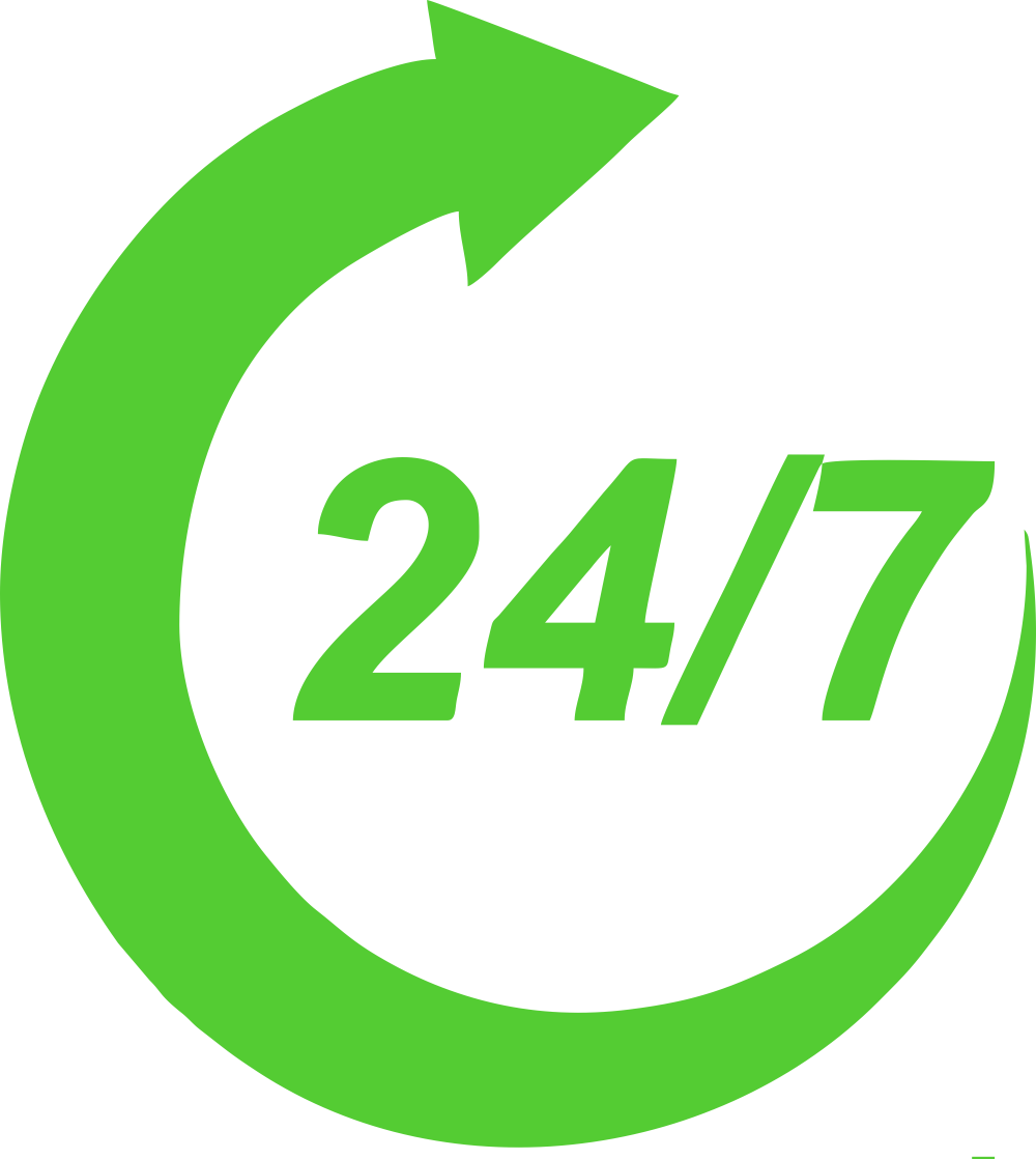Значок 24/7. Значок круглосуточно. Логотип 24 часа. На связи 24/7.