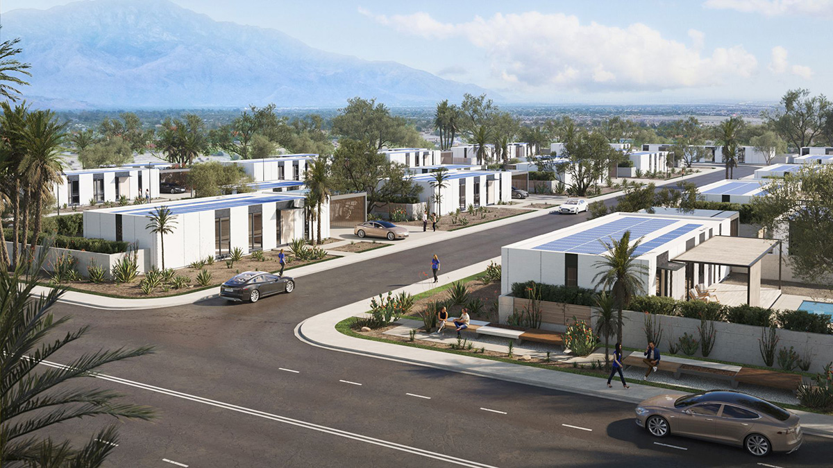 A rendering of a planned 3D-printed, net-zero-energy community in Rancho Mirage, Calif. Photo: Mighty Buildings