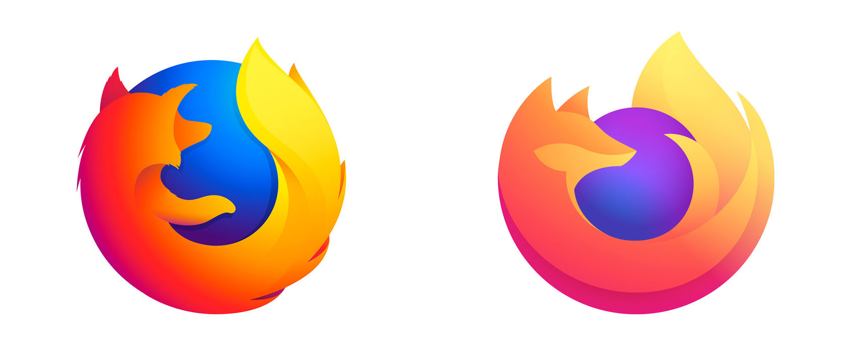 Символ браузера Firefox, слева — до и справа — после