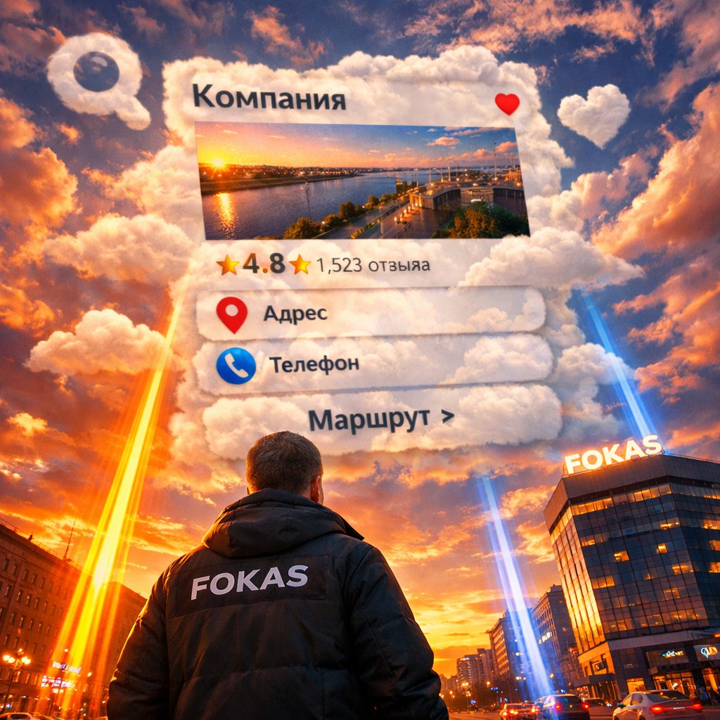 небесная карточка компании из Яндекс.Карт над Пермью