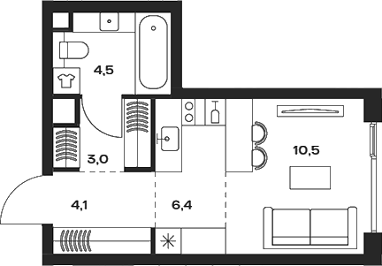 Студия 28,5 м²