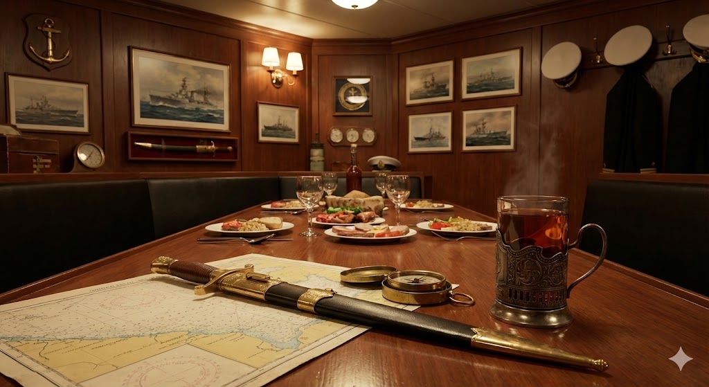 Атрибуты праздника морского офицера: кортик, карты, компас