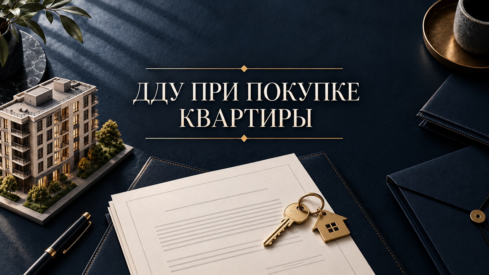 Покупатель и юрист рассматривают модель новостройки и документы по будущей квартире