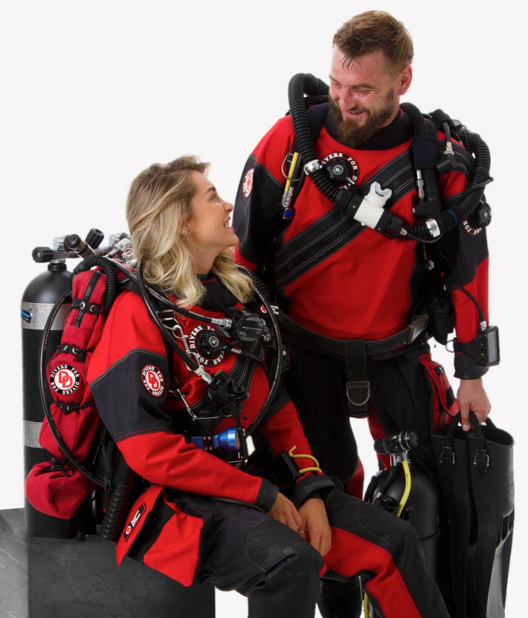 Man and woman in Divers For Divers dry suits