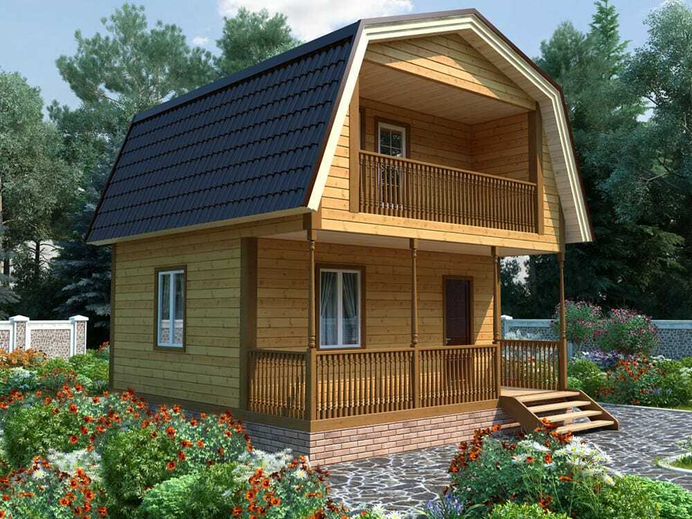 Дачный двухэтажный домик с верандой фото