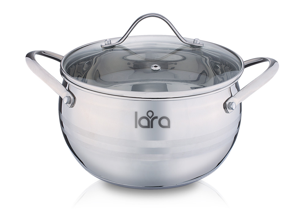 Кастрюля LARA LR02-34 22x12,5см,4.7л,стал.ручки,капсулир индукц дно,крышка  стекло