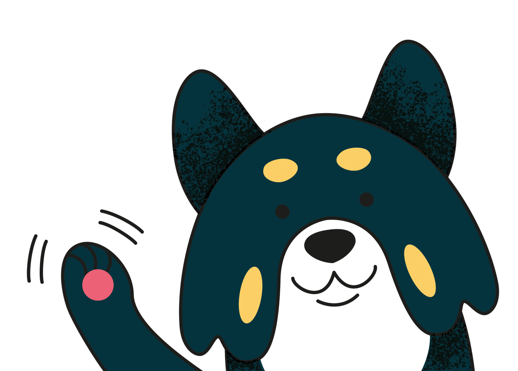 Собака машет лапой