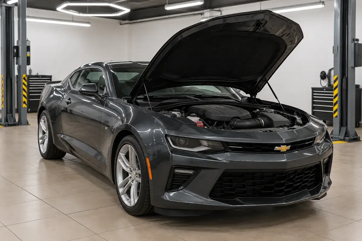 Иллюстрация: Camaro с открытым капотом
