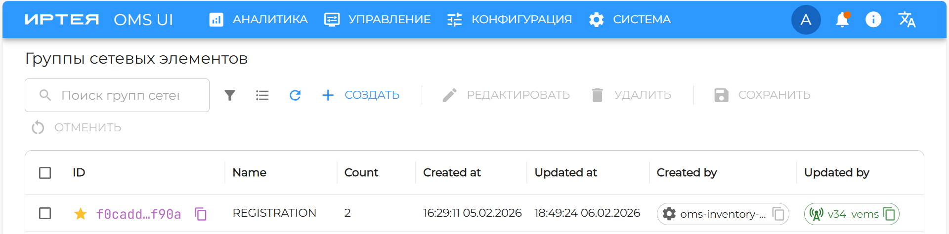 Рисунок 38 — Список групп сетевых элементов