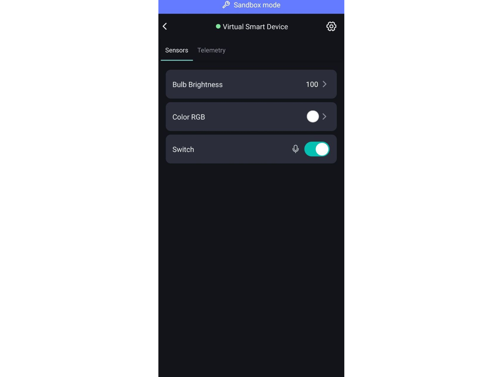 Device management screen of the 2Smart Cloud mobile application