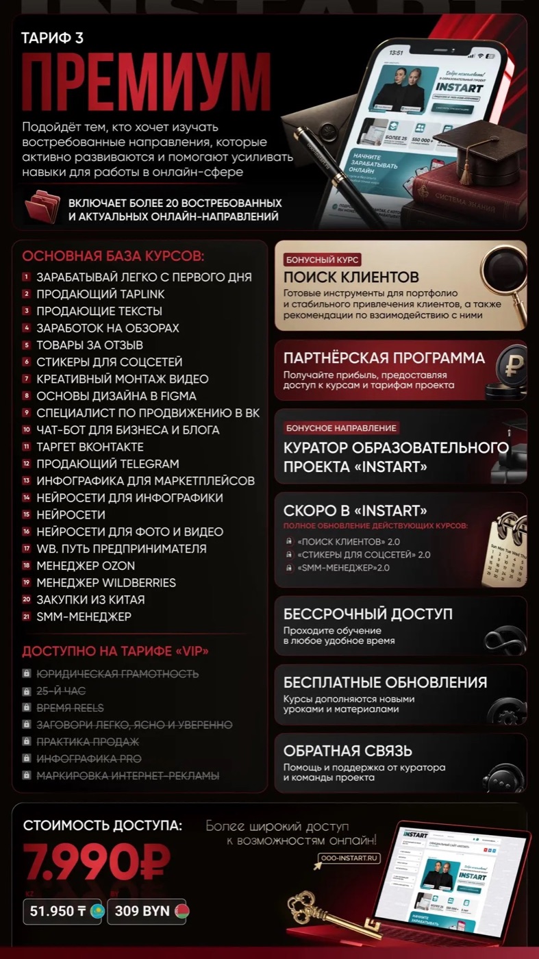 Тариф Премиум онлайн-школы INSTART