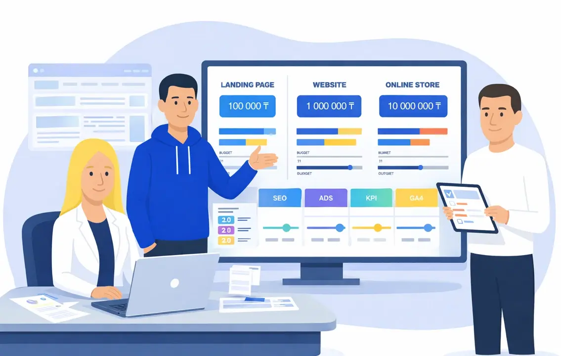 Специалисты маркетингового агентства Метриум объясняют сколько стоит создать сайт в Казахстане: лендинг, корпоративный и интернет-магазин