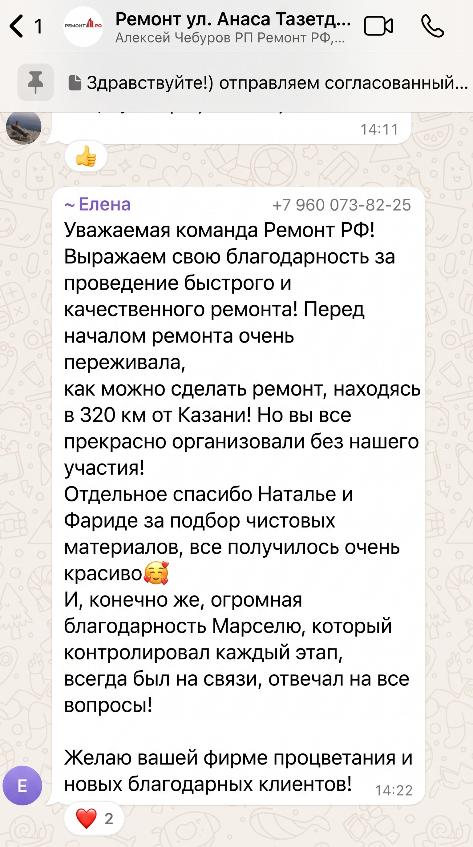 Скриншот переписки: Елена