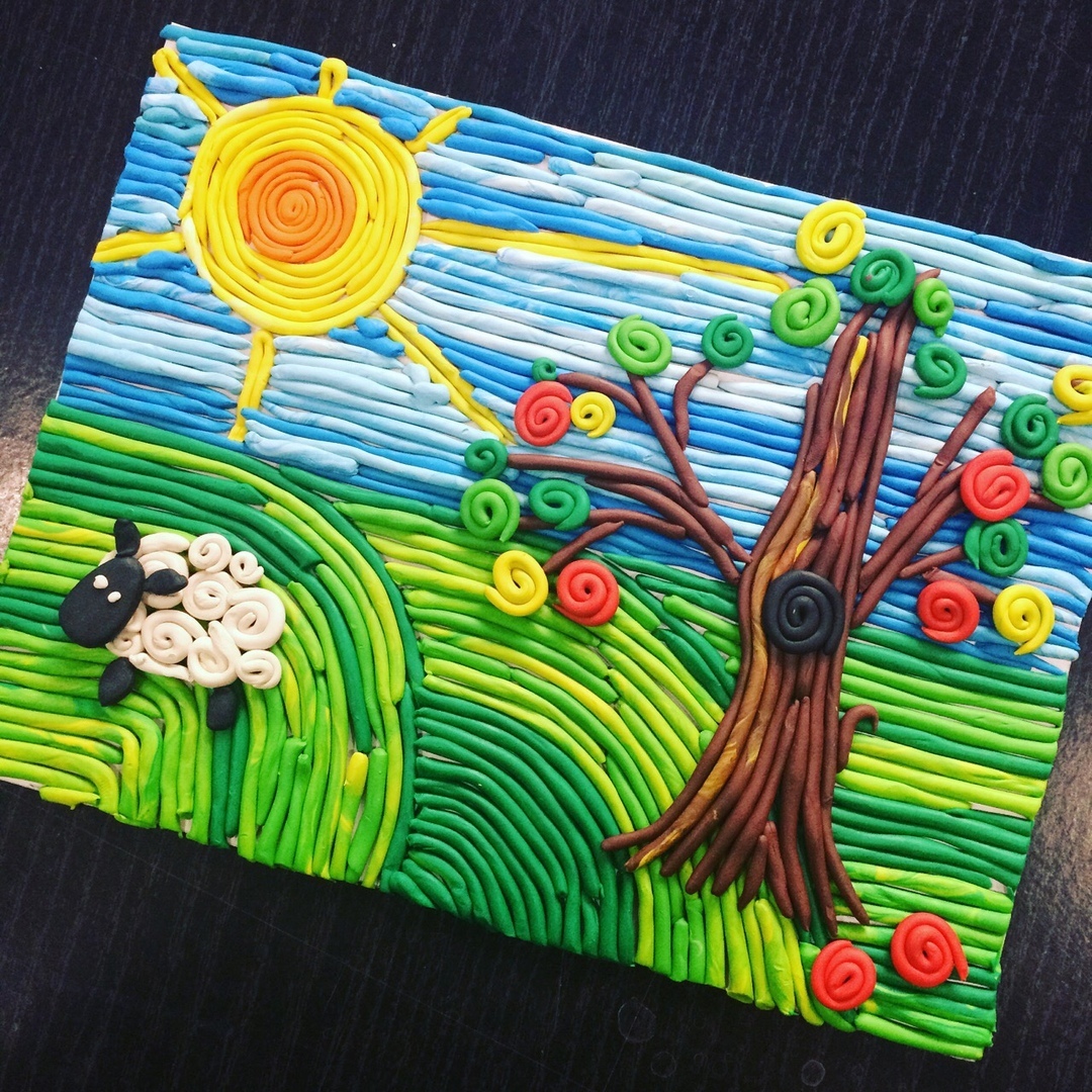 картина из пластилина для детей, пластилиновая картина, идея что слепить ребенку