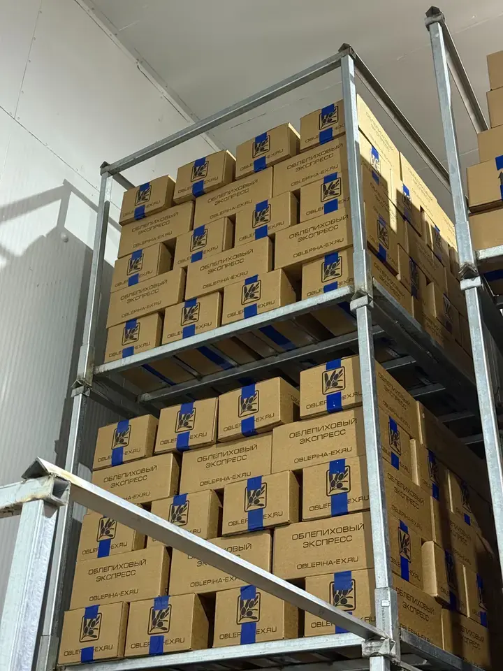 Палеты с замороженной продукцией на морозильном складе