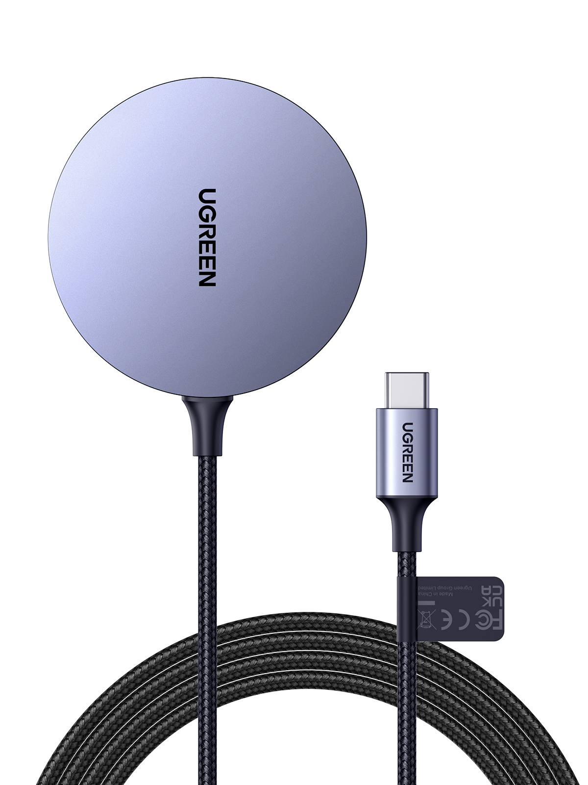 Магнитное беспроводное зарядное устройство 15Вт UGREEN CD245 / Magsafe /  Кабель USB-C 1,5м / цвет серый космос (30233)