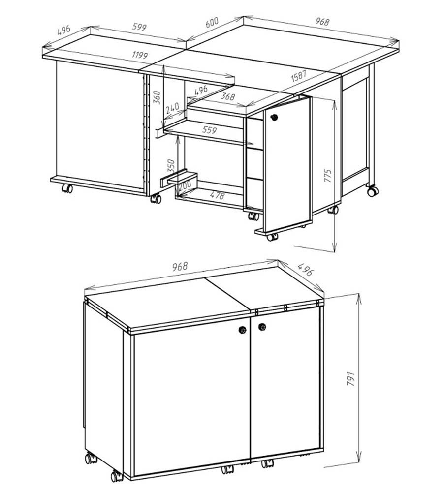 Чертеж швейного стола