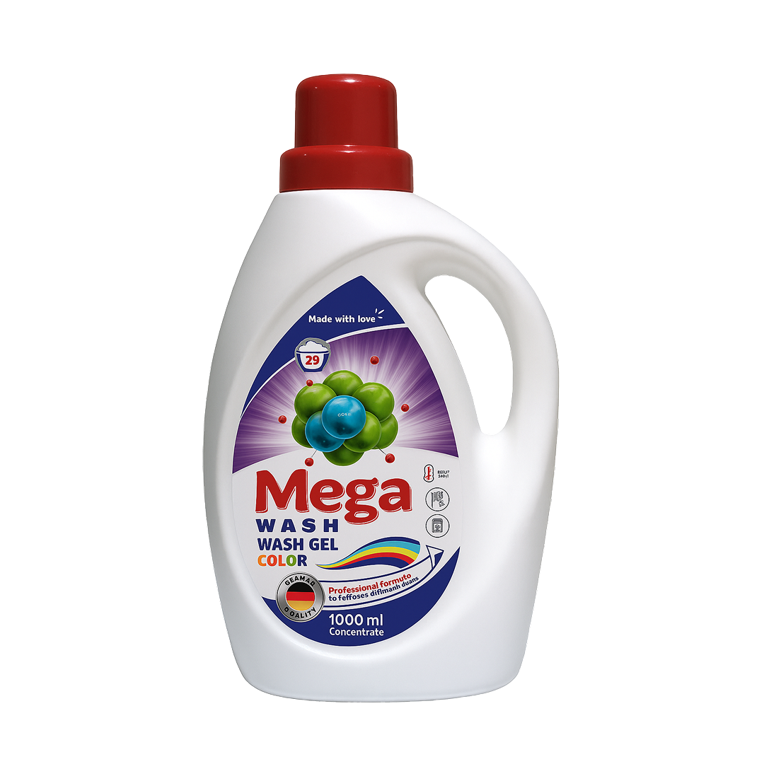 Mega Wash Color 1L – polnischer Hersteller Color-Waschgel, Haushaltschemie Großhandel Warschau Krakau Breslau Danzig, Alternative Ariel Persil Woolite