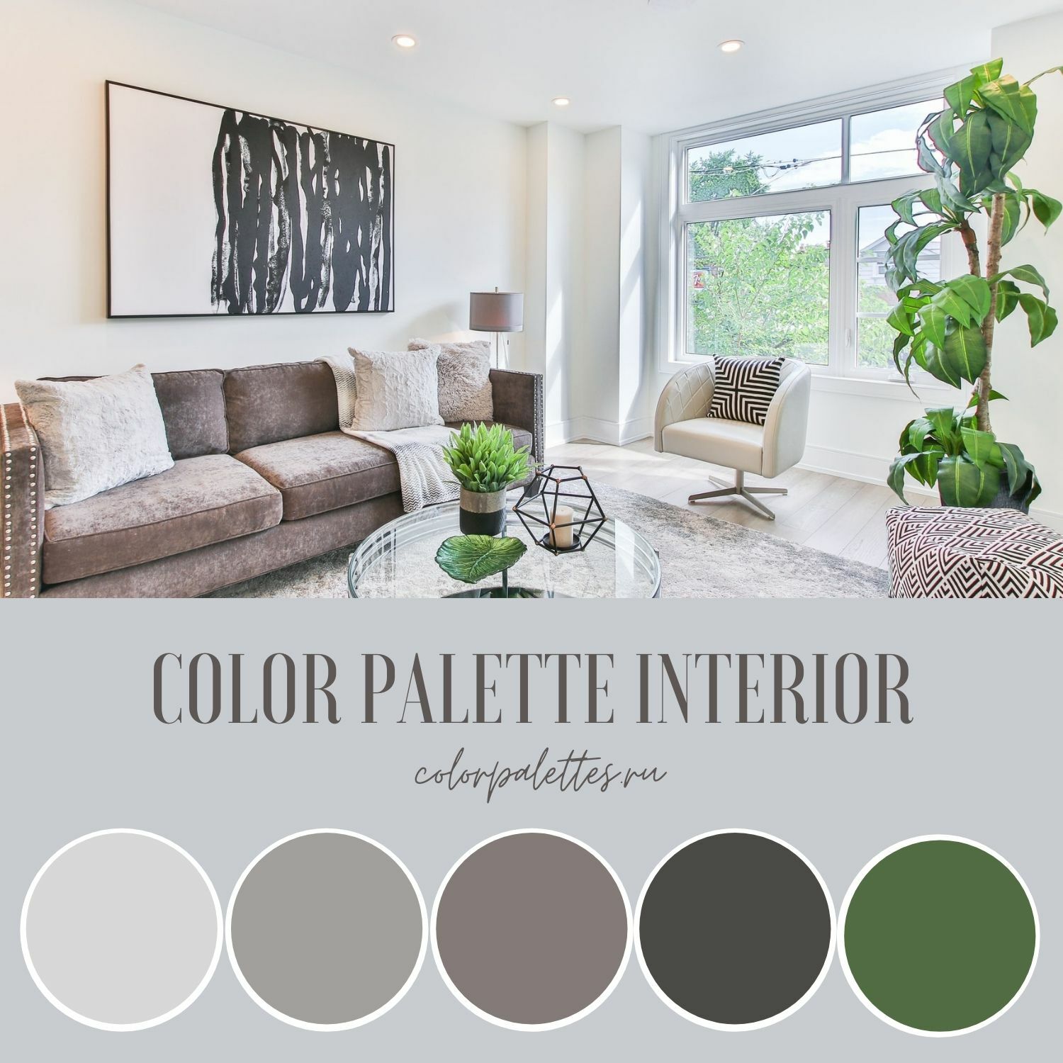 Gray palette in the interior of the living room