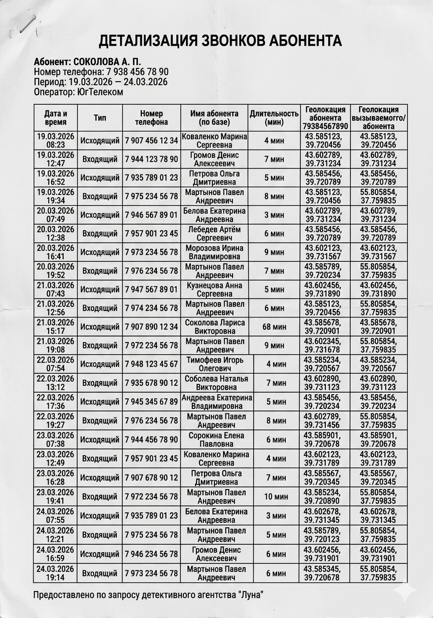Распечатка звонков