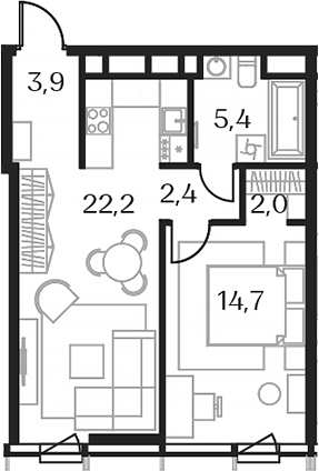 2-комн. — 51,0 м²