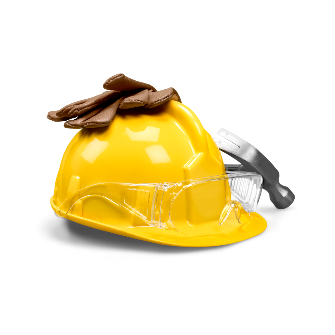 Желтая каска на глобусе. Yellow worker Gloves. Construction worker hat. Hat works