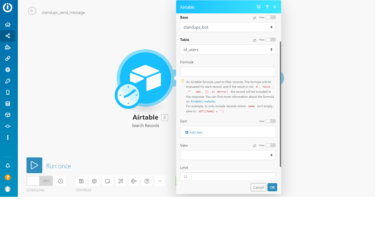 integromat module Airtable search result