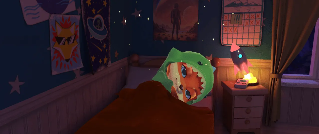 First Gadget app interface showing Kevin the Fox go to sleep