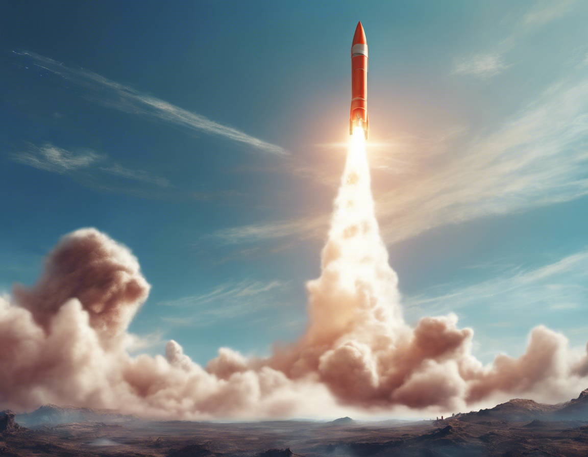запуск ракеты, символизирующий успешный запуск сайта на фоне голубого неба