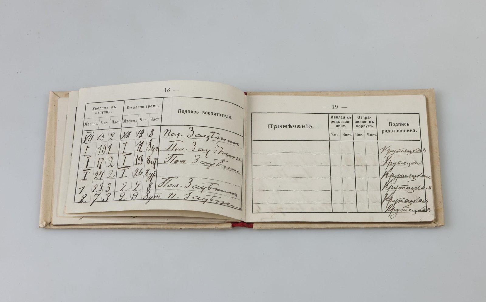 Отпускной билет первого Кадетского корпуса кадета 4 роты Николая Крутецкого 1914-1915 гг. Место хранения: Государственный Эрмитаж. 