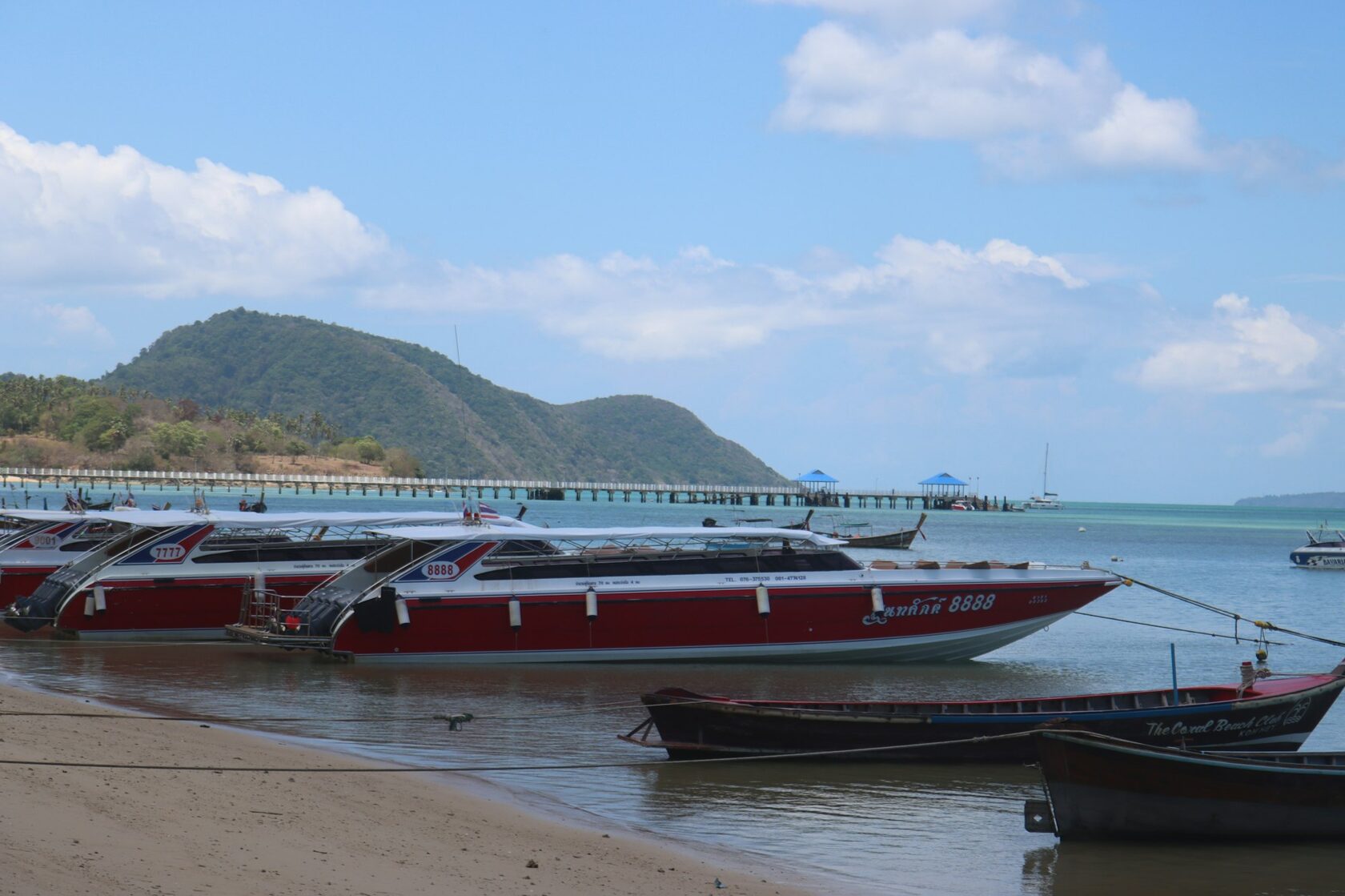 Rawai harbour with longtail boats at evening