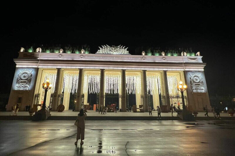 Эффектно с ночной подсветкой выглядят центральные ворота с колоннами, боковыми пилонами и украшениями на крыше. Фото: Денис / Яндекс Карты