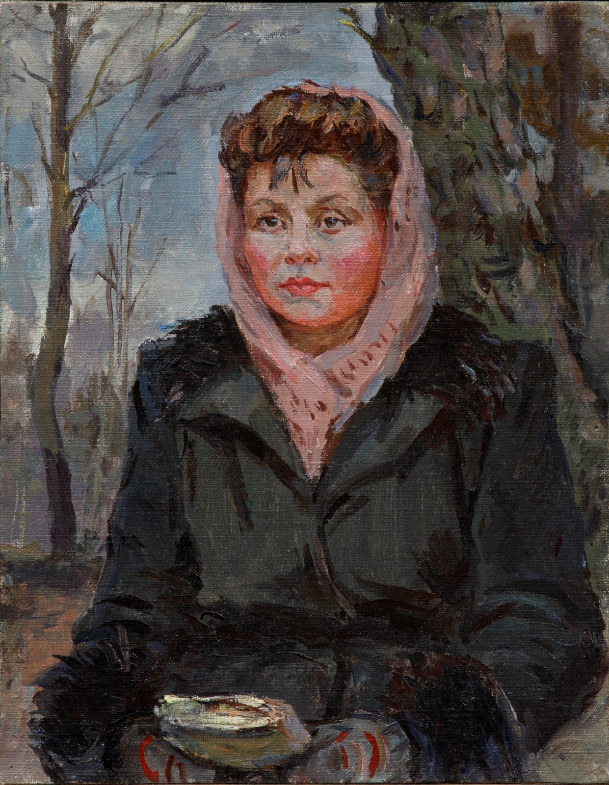 Портрет жены (Силич&nbsp;Л.Н.) в розовом платке. 1946