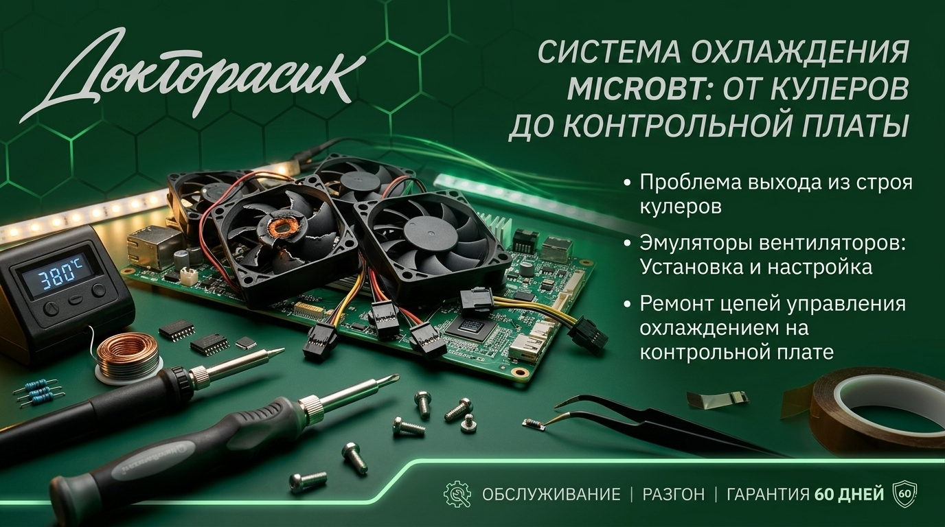 Доктор Асик: Система охлаждения MicroBT: Проблема выхода из строя кулеров, эмуляторы вентиляторов и ремонт цепей управления охлаждением на контрольной плате
