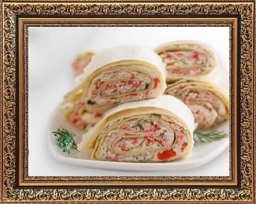 рулет из лаваша с крабовыми палочками