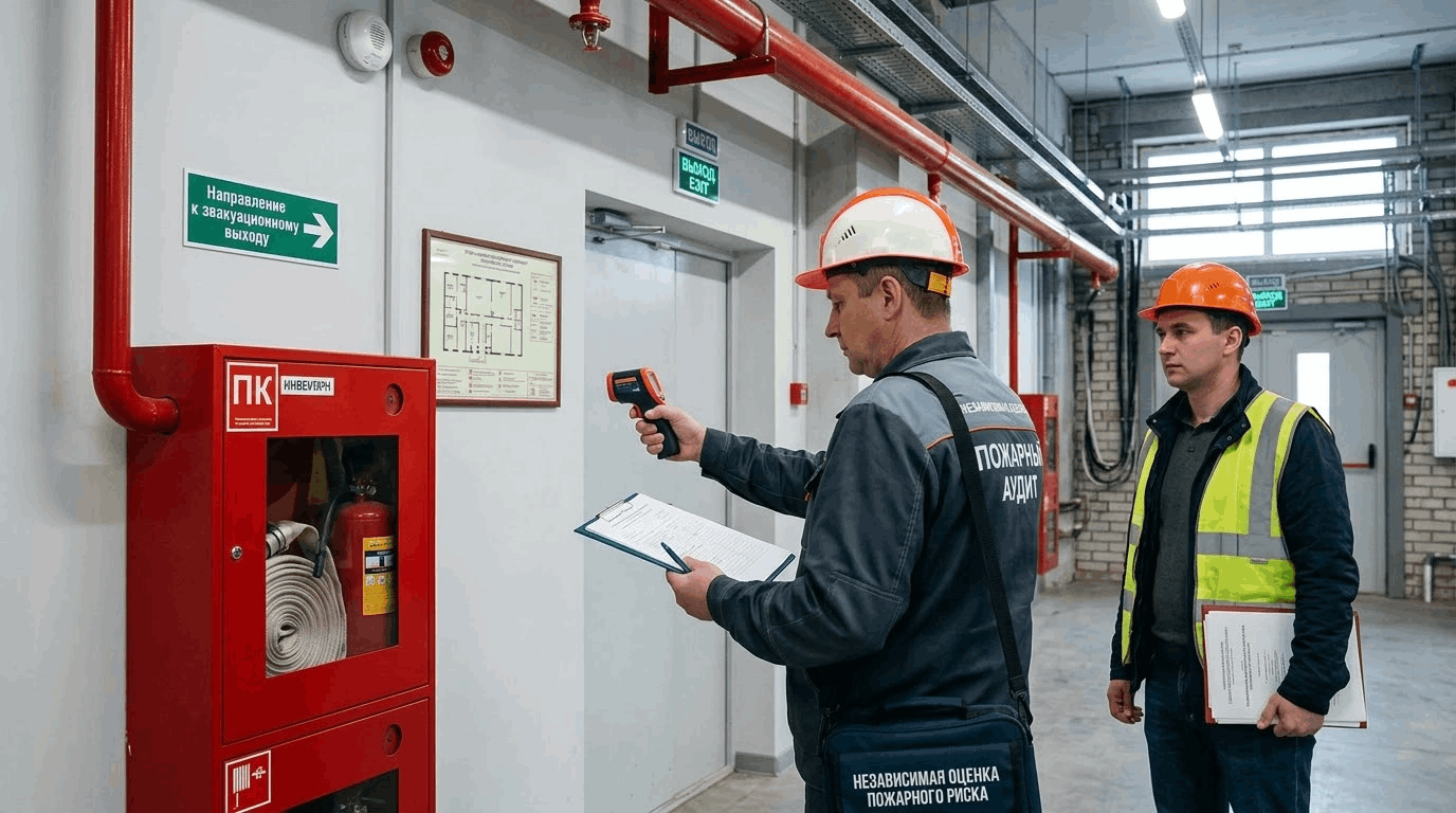 Инженер ARRGROUP проводит обследование объекта для независимой оценки пожарного риска