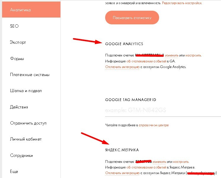 Яндекс метрика и гугл аналитика Тильда