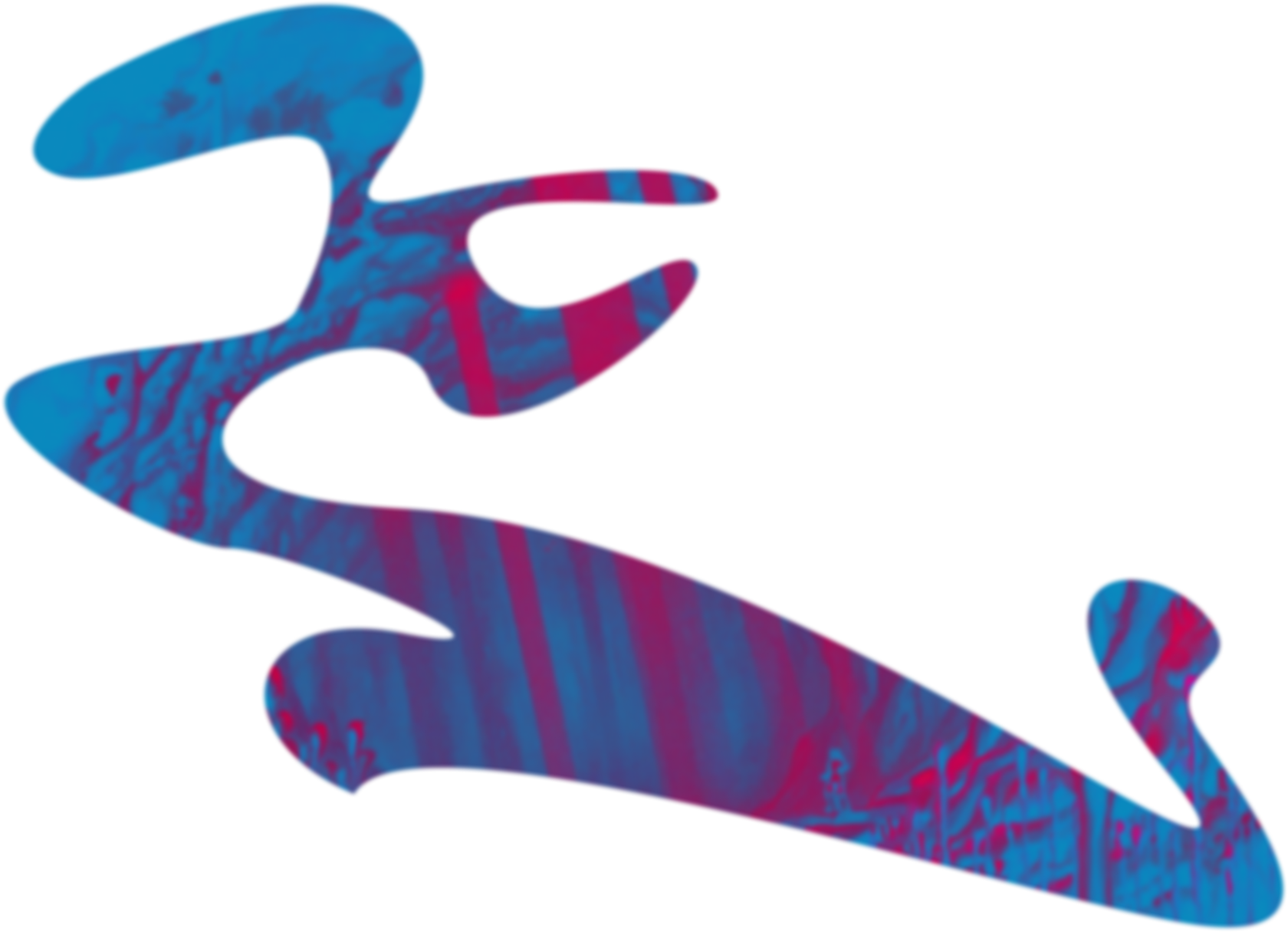 a big angular dark-blue blob serves as part of the background