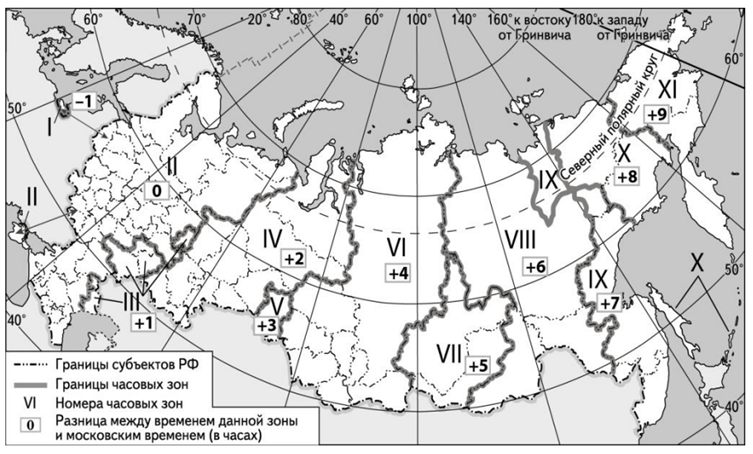 Схема часовых поясов россии на карте