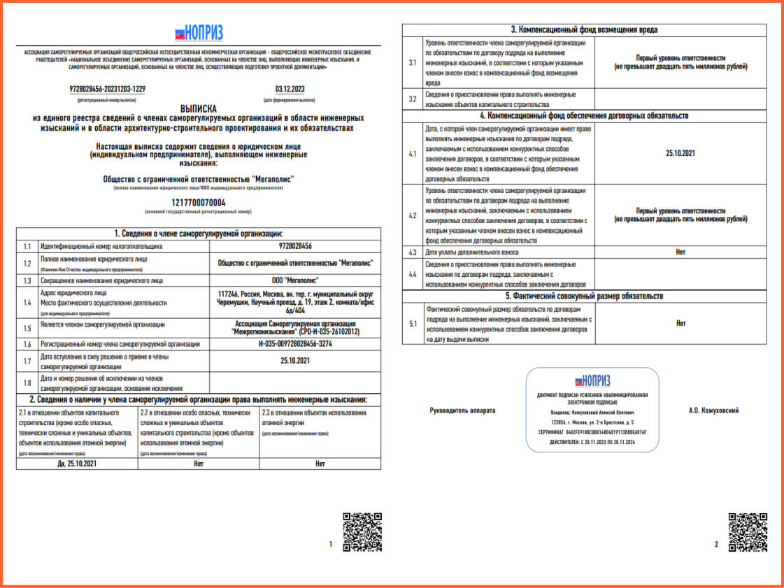 выписка СРО Изыскания
