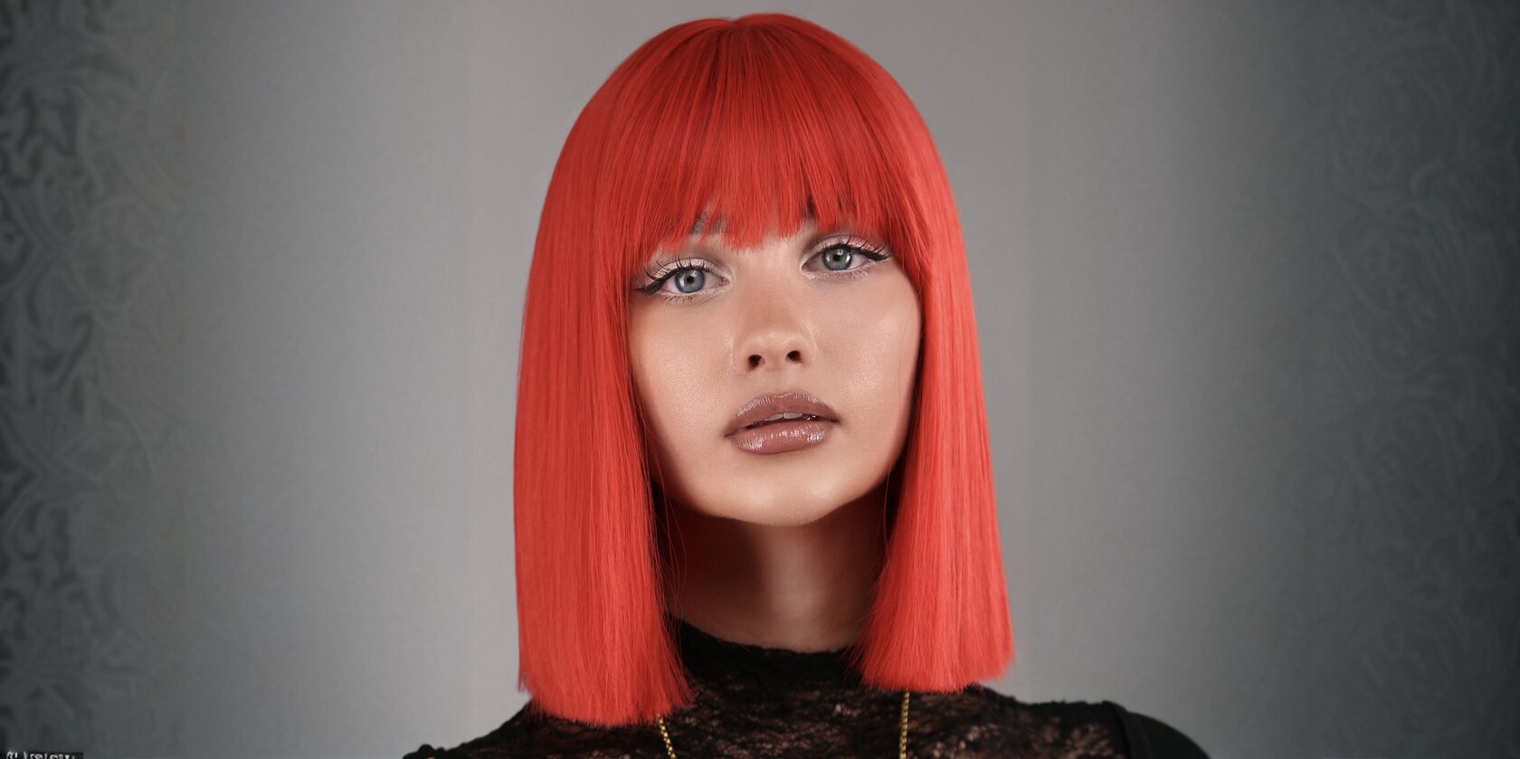 Женский парик каре с челкой красный — прямой срез, салонная стрижка, термоволокно