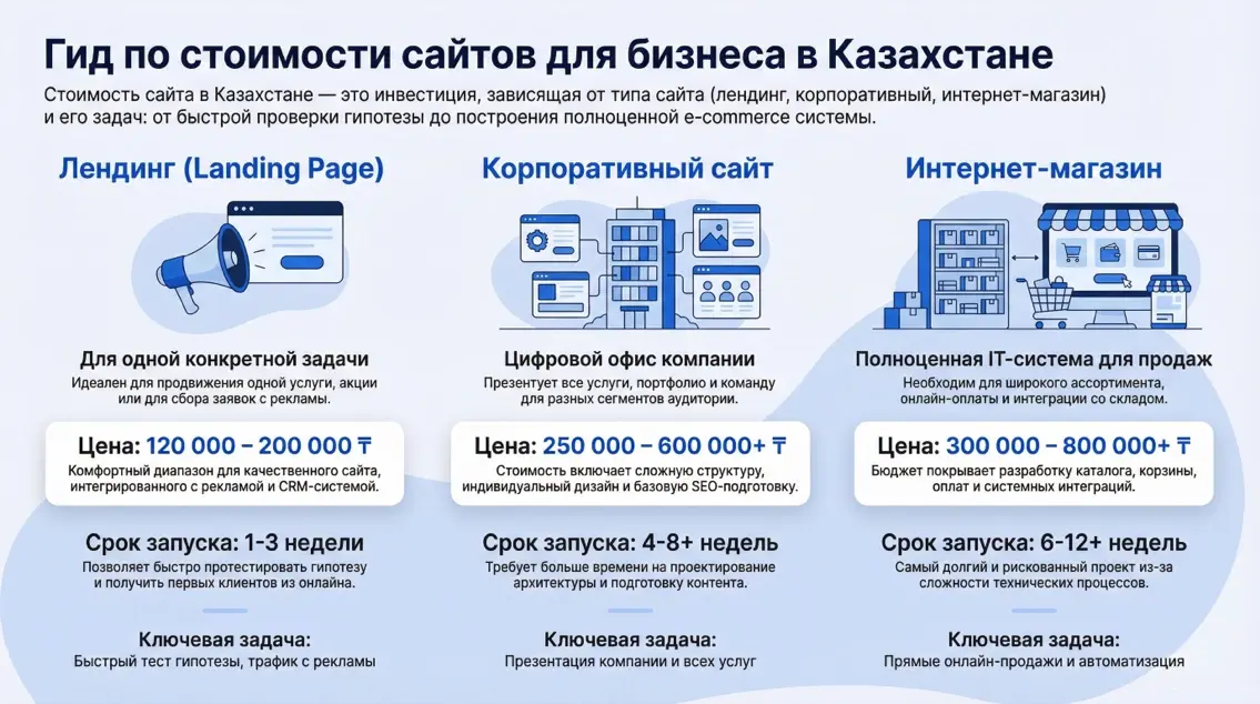 Инфографика: Гид по стоимости сайтов для бизнеса в Казахстане