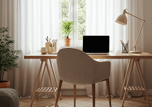 Уютное рабочее место с элементами фэншуй для привлечения финансового потока