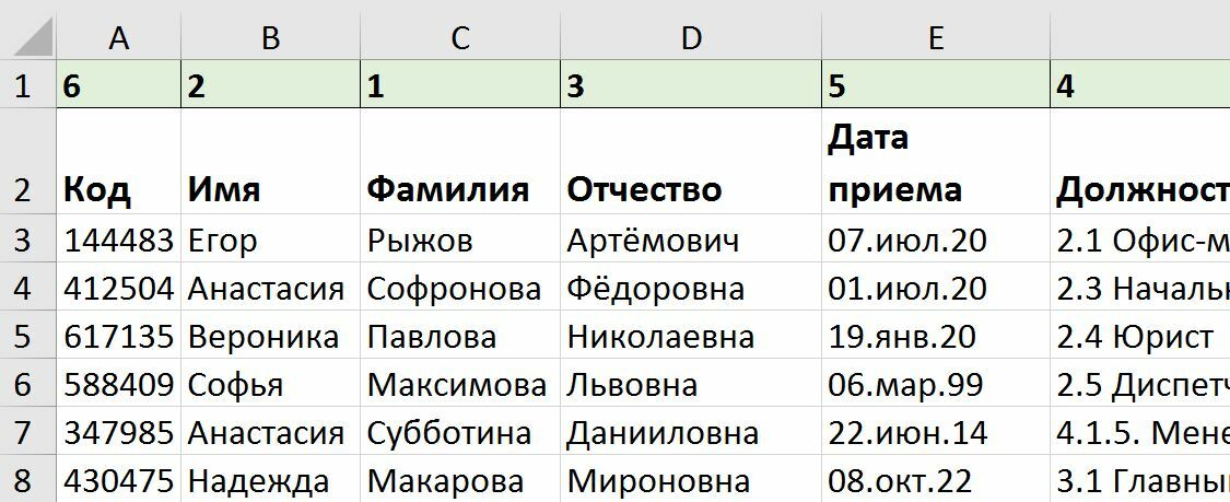 Поменять местами столбцы