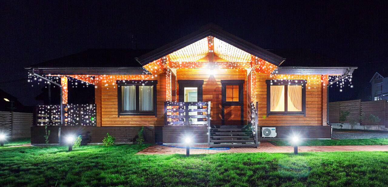 Световое украшение дома к Новому Году