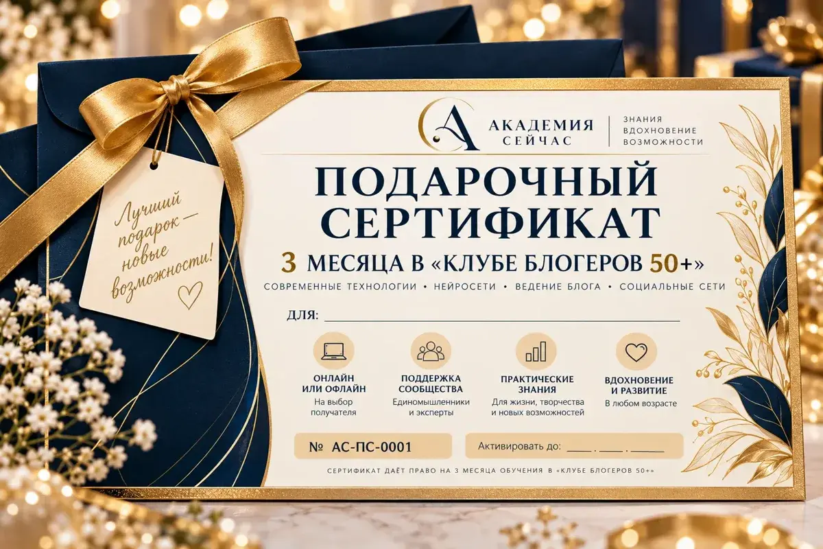 Подарочный сертификат «3 месяца в Клубе блогеров 50+»