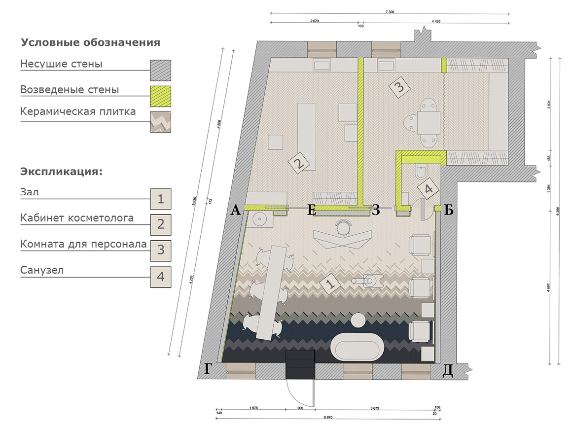 План расстановки мебели в парикмахерской. Экспликация плитки. Планировка салона красоты 70 кв. Схема салона парикмахерской.