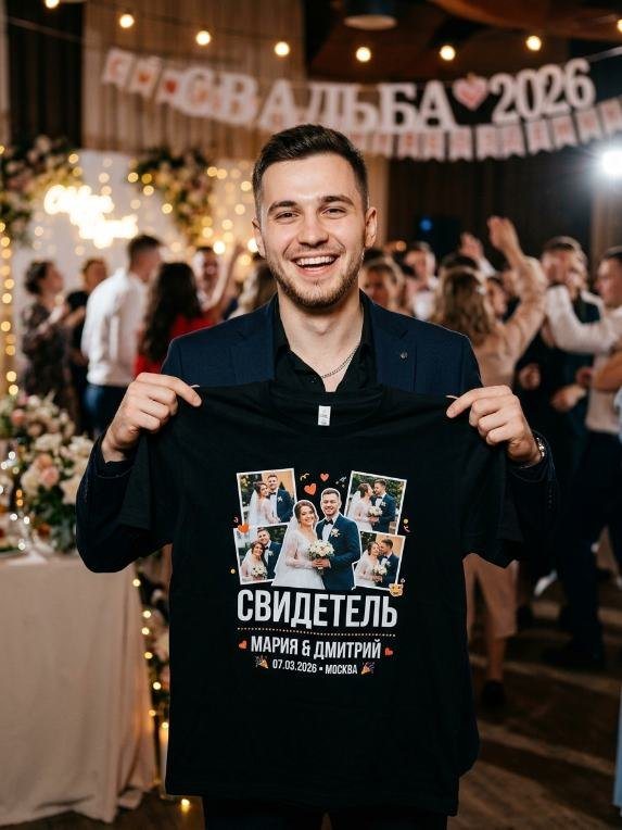 Гость показывает футболку с надписью «Свидетель»