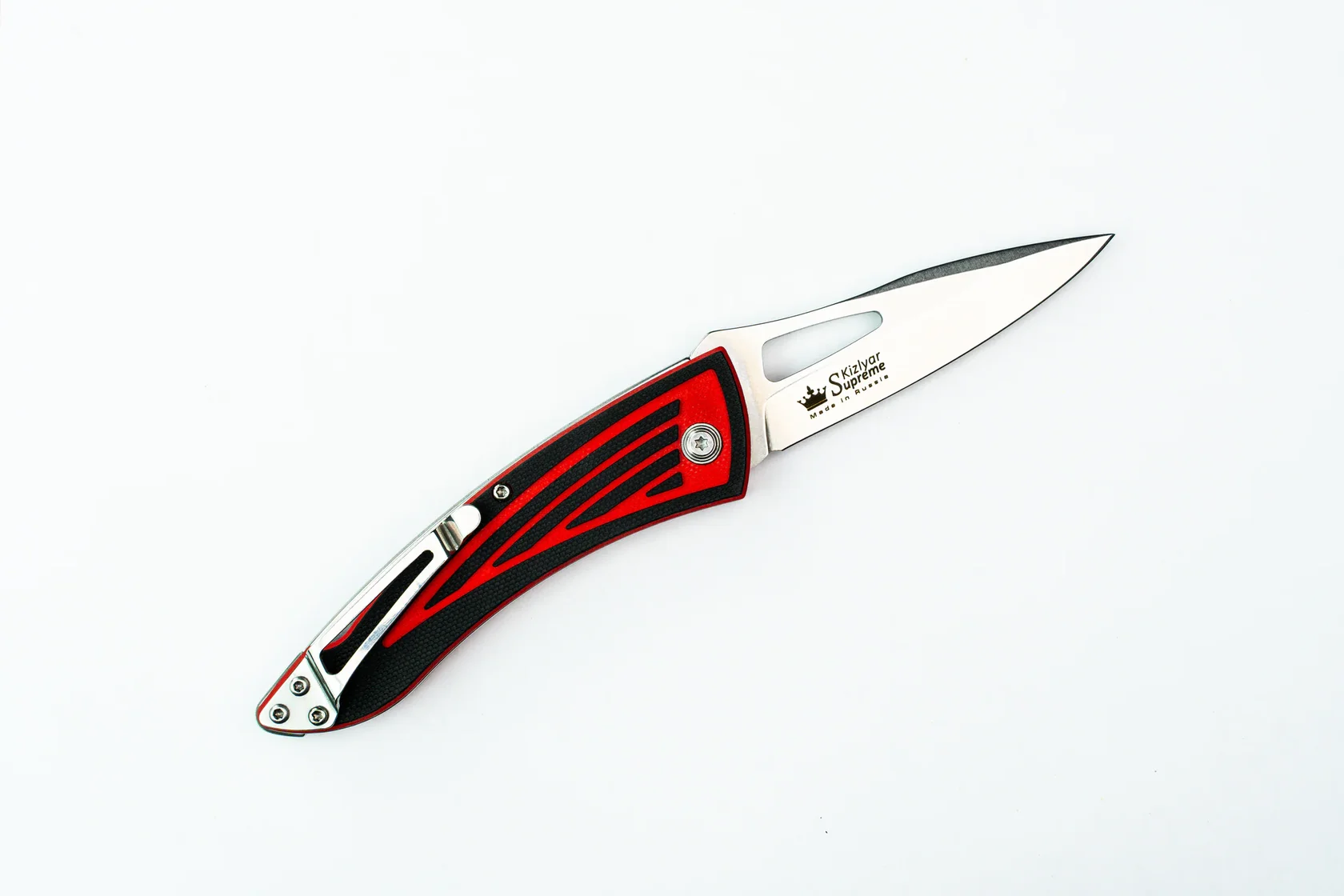 Kizlyar Supreme MiG open on a white background, clip side